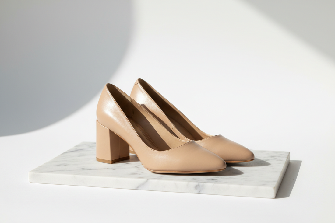 Premium women's leather block heel shoes — OxForth footwear collection